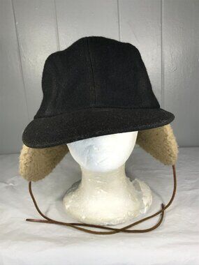 Vintage Lake Of The Isle Men Sz XL Gray Wool Cap Sherpa Ear Flap Hunting Hat Cap